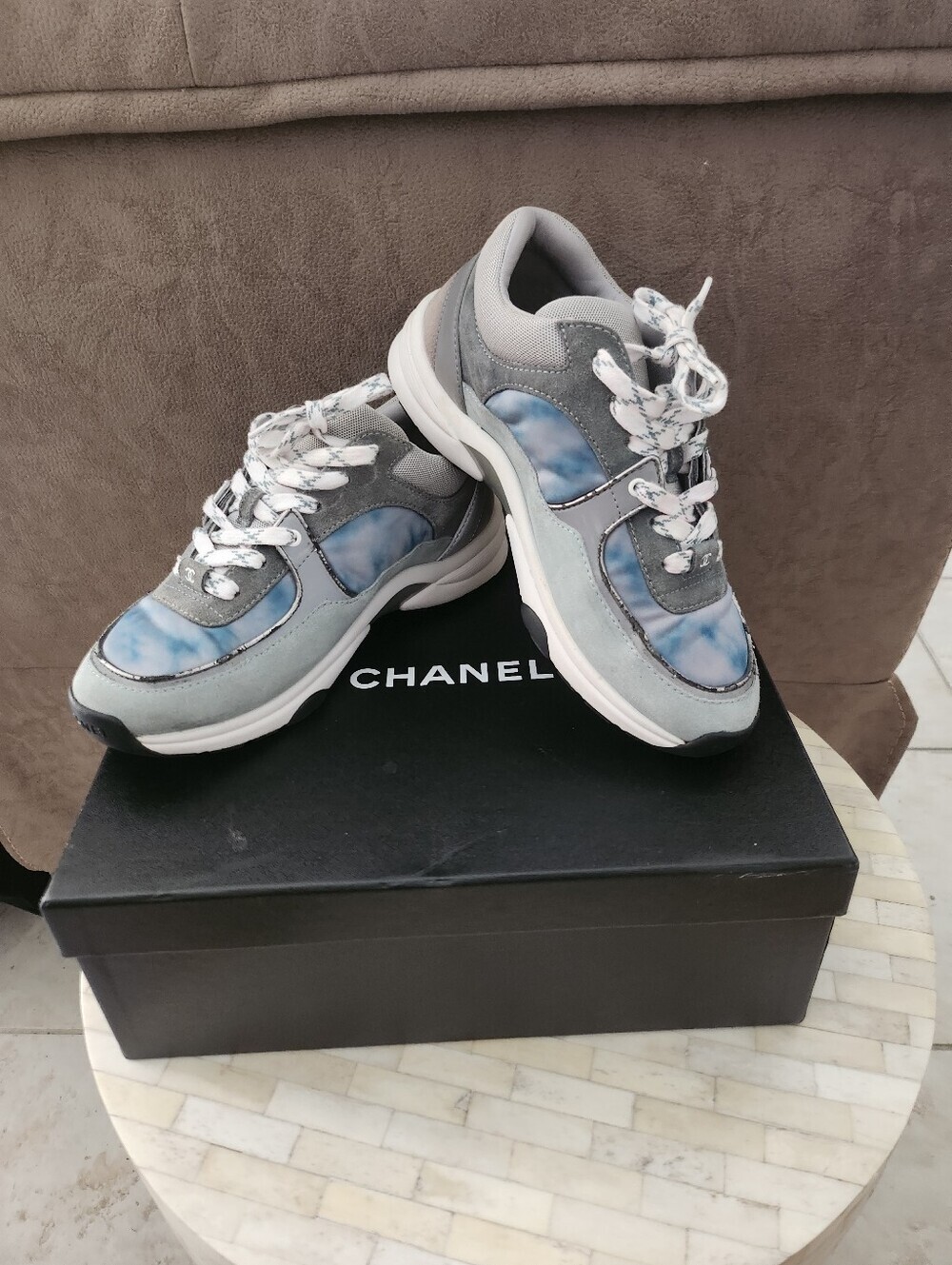 Chanel interlocking CC logo sneakers size 36.5 w/ box & COA